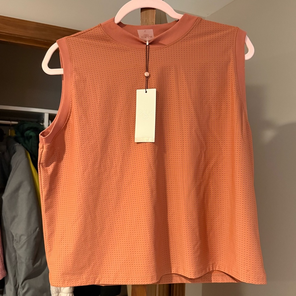NWT CALIA by Carrie Underwood Sleeveless Mock Neck Perforated Top Size L